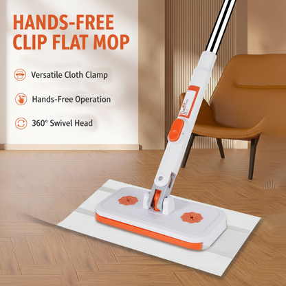 Telescopische verlengbare wegwerpbare platte mop met clip, 360° draaibaar, lichtgewicht vloermop.
