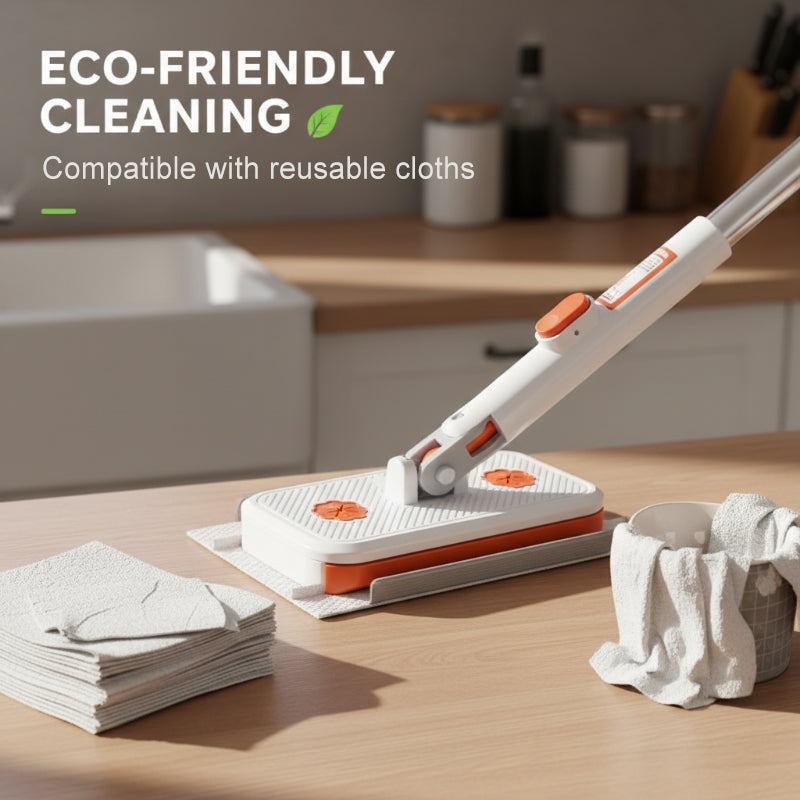 Telescopische verlengbare wegwerpbare platte mop met clip, 360° draaibaar, lichtgewicht vloermop.