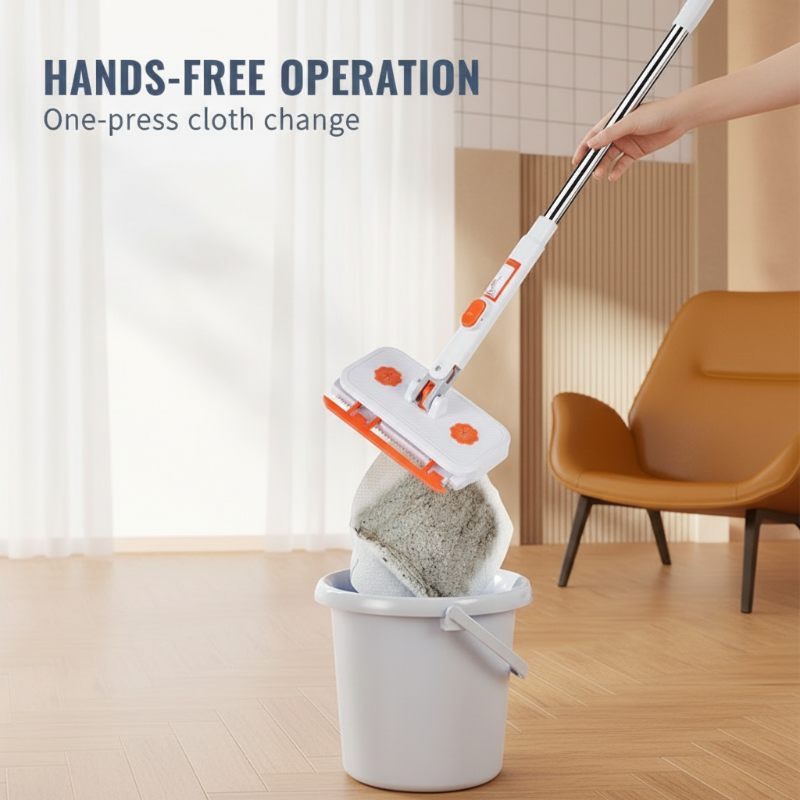 Telescopische verlengbare wegwerpbare platte mop met clip, 360° draaibaar, lichtgewicht vloermop.
