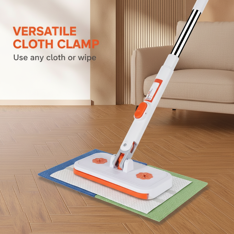 Telescopische verlengbare wegwerpbare platte mop met clip, 360° draaibaar, lichtgewicht vloermop.