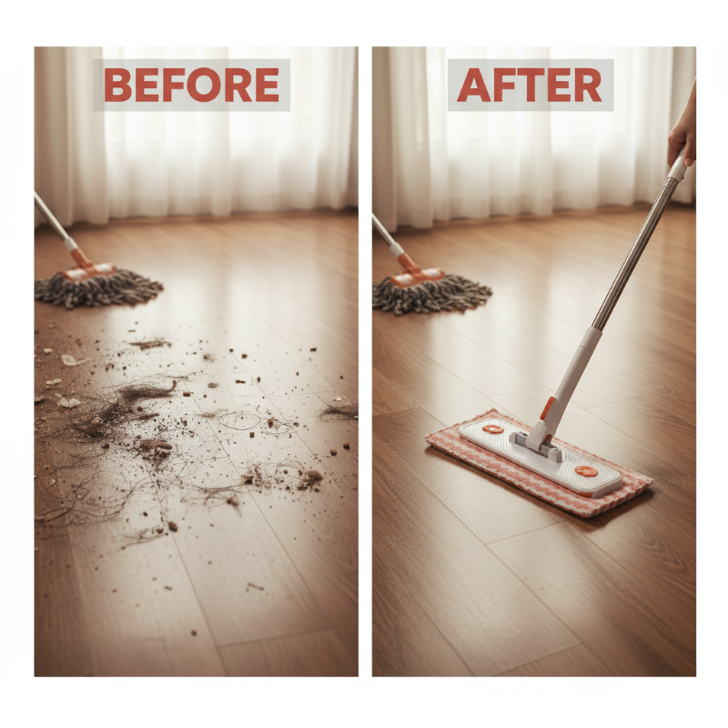 Telescopische verlengbare wegwerpbare platte mop met clip, 360° draaibaar, lichtgewicht vloermop.