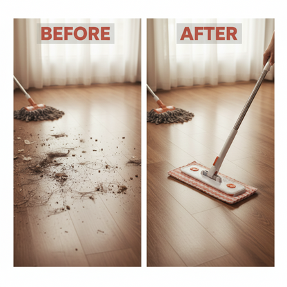 Telescopische verlengbare wegwerpbare platte mop met clip, 360° draaibaar, lichtgewicht vloermop.